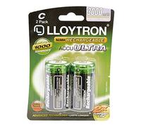 LLOYTRON NiMH Rechargeable AccuUltra Batteries / C Size / 3000mAh / 2 Pack - B016