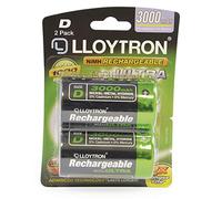 LLOYTRON NiMH Rechargeable AccuUltra Batteries / D Size / 3000mAh / 2 Pack - B017