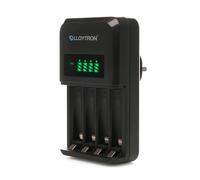 LLOYTRON Ultra Fast Intelligent AA/AAA LCD Home Battery Charger for NiMh Rechargeable Batteries - Charge 1 or 4 Batteries at Once - LCD Display - B1509 - Black