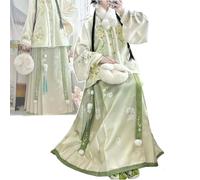 LLOZoo Antique Hanfu Dresses (2XL-6XL), Undershirt+Vest+Skirt, Horse Face Skirt Hanfu (65-115 Kg), Fleece-lined for Warmth,Green-6XL