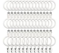 LLPJS 40 Pack Curtain Rings with Clips, Drapery Clips with Rings, Metal Curtain Rod Clips Hooks, Decorative Windows Hanging Curtain Hangers, 1.5 Inch Interior Diameter Eyelets, White