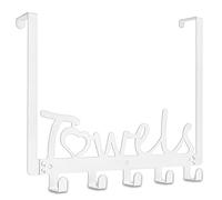 LLPJS Over The Door Towel Hooks, Metal Towel Racks, Heart Letter Towel Holder for Bathroom Door Hanger Hook Hanging Bath Towels, Head Towels, Robes Bathrobe Clothes, (White, Art Font 5 Hooks)