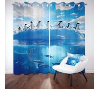 LLponhg Animals Penguin Blackout Curtains Nautical Fish Window Curtain Panels for Living Room Decor Thick Thermal Drapes for Kids Adult Bedroom Blackout Window Treatments, 2 Panels 36" x 84"