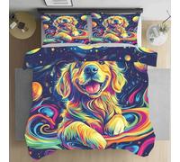 LLponhg Animals Puppy Double Duvet Cover Set Colorful Planet Bedding Quilt Cover Set 3 Pieces Soft Breathable Microfiber Fantasy Galaxy Bedding Duvet Set with Zipper Closure for Teens and Adults