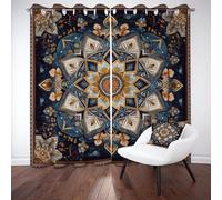 LLponhg Bohemian Mandala Curtains for Bedroom and Living Room Art Deco Floral 3D Printed Blackout Drapes, Thermal Grommet Top Window Curtain Panels for Kids & Girls Bedroom, Set of 2 W 66" x L 72"