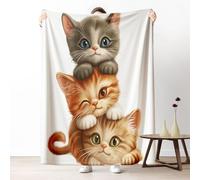 LLponhg Cartoon Cat Stack Throws for Sofas and Beds- Sherpa Fleece Throw, Soft Warm Slate Gray Blanket for Camping Travel and Couch, Gifts for Men Women, 230x270 cm