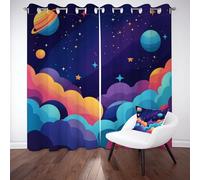 LLponhg Cartoon Space Galaxy Blackout Curtains for Living Room and Bedroom 2 Panels Eyelet Thermal Insulated Curtains 3D Printed Art Window Treatments for Kids Room, W 46" x L 54"