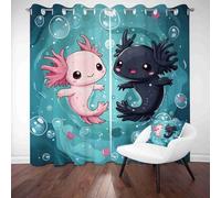 LLponhg Cute Axolotl Curtains for Bedroom and Living Room Cartoon Amphibian 3D Printed Blackout Drapes, Thermal Grommet Top Window Curtain Panels for Kids & Girls Bedroom, Set of 2 W 66" x L 72"