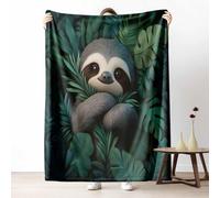 LLponhg Cute Sloth Large Throws for SofasJungle Leaves Décor Throw Blanket Botanical Plant Fluffy Fleece Blanket for Double Bed, Cozy Winter Bedding for Adults 150x200 cm