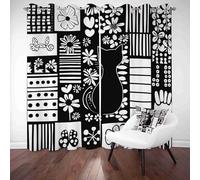 LLponhg Doodle Cat Blackout Curtains for Living Room and Bedroom Black and White Flower 2 Panels Eyelet Thermal Insulated Curtains 3D Printed Art Window Treatments for Kids Room, W 46" x L 54"