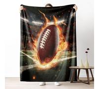 LLponhg Dynamic Flaming Football Fleece Throw Blanket Stadium Background Elements Sherpa Blanket for Kids Adult Fiery Orange Sofa Bed, Lightweight Room Decor, 180x230 cm