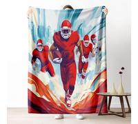 LLponhg Dynamic Football Players Fleece Throw Blanket Warm Cozy Urban Color Streams Plush Blanket for Camping, Soft Fuzzy Crimson Red Blanket for Sofa Bed, Gifts for Boys Adults, 150 x 200 cm