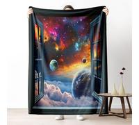 LLponhg Earth starry sky nebula Fleece Throw Blanket Warm Cozy Plush Blanket for Camping, Soft Fuzzy Orange Blanket for Sofa Bed, Gifts for Boys Adults, 150 x 200 cm
