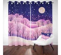 LLponhg Fantasy Cherry Blossom Blackout Curtains for Living Room and Bedroom Winter Landscape 2 Panels Eyelet Thermal Insulated Curtains 3D Printed Art Window Treatments for Kids Room, W 46" x L 54"