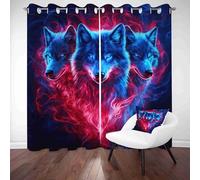 LLponhg Fantasy Wolf Blackout Curtains Animals Spirit Thermal Insulated Soundproof Energy Saving Drapes 2 Panels Eyelet Curtains for Living Room Bedroom and Kitchen Darkening Window Treatments