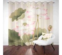 LLponhg Floral Lotus 3D Printed Blackout Curtains Asian Botanical Thermal Insulated Soundproof Drapes for Bedroom Living Room, Eyelet Window Treatments for Kids Room Set of 2 Panels 27.5" x L 63"