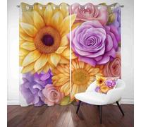 LLponhg Floral Sunflower 3D Printed Blackout Curtains Painting Rose Thermal Insulated Soundproof Drapes for Bedroom Living Room, Eyelet Window Treatments for Kids Room Set of 2 Panels 27.5" x L 63"