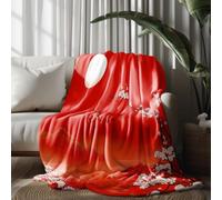 LLponhg Flying birds mountains plum blossom Throw Blanket for Sofa Fleece Blanket for Adults, Warm Plush SoftRed Bed Blanket for Couch Cozy, 100x130 cm