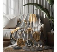 LLponhg Honeycomb marble Throws for Sofas and Beds Sherpa Fleece Throw, Soft Warm Gray-Blue Blanket for Camping Travel and Couch, Gifts for Men Women, 230x270 cm