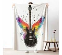 LLponhg Music Guitar Blanket for Children, Soft Cozy Colorful Wing Blanket for Girls Boys Rock Ink Splash Fluffy Fleece Throw Gifts for Sofa and Bed Decor 200x220 cm