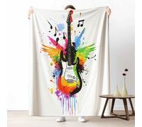 LLponhg Music Guitar Blanket Warm Winter Abstract Ink Splash Fleece Throw Blanket for Sofas Colorful Splashing Lightweight Fluffy Plush Blanket for Bed 220x240 cm