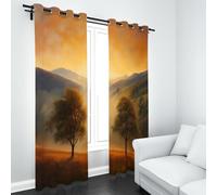 LLponhg Oil Painting Landscape Blackout Curtains Rustic Mist Thermal Insulated Soundproof Energy Saving Drapes 2 Panels Eyelet Curtains for Living Room Bedroom and Kitchen Darkening Window Treatments