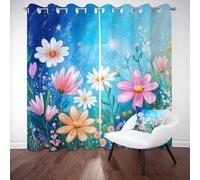 LLponhg Oil Painting Wildflower Curtains for Bedroom Blackout Botanical Daisy Window Drapes Thermal Insulated Eyelet Curtains for Living Room, Soundproof Energy Saving Darkening 2 Panels 43.5" x 85"