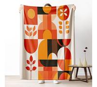 LLponhg Retro Geometric Floral Pattern Throw Blanket for Sofa Simple Geometry Shapes Fleece Blanket for Adults, Warm Plush SoftOrange Bed Blanket for Couch Cozy, 100x130 cm