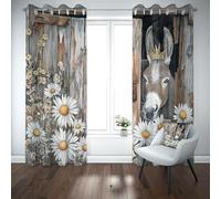 LLponhg Rustic Door Donkey Curtains for Bedroom Blackout Botanical Daisies Window Drapes Thermal Insulated Eyelet Curtains for Living Room, Soundproof Energy Saving Darkening 2 Panels 43.5" x 85"