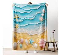 LLponhg Shoreline Shell Scatter Fleece Throw Blanket Warm Cozy Chromatic Ripple Texture Plush Blanket for Camping, Soft Fuzzy Sand Blanket for Sofa Bed, Gifts for Boys Adults, 150 x 200 cm