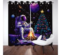 LLponhg Space Galaxy Astronaut Blackout Curtains for Living Room and Bedroom 2 Panels Eyelet Thermal Insulated Curtains 3D Printed Art Window Treatments for Kids Room, W 46" x L 54"