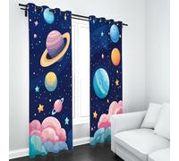 LLponhg Space Planet Curtains for Bedroom and Living Room Cartoon Galaxy 3D Printed Blackout Drapes, Thermal Grommet Top Window Curtain Panels for Kids & Girls Bedroom, Set of 2 W 66" x L 72"