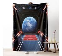 LLponhg Space station basketball court earth Kids Fleece Blanket for Boys Girls Soft Sherpa Throw Blanket Cozy Plush Black Blanket for Bed Sofa Couch Warm Bedding Gifts, 70x100 cm