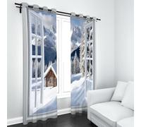 LLponhg Winter Landscape Blackout Curtains for Living Room and Bedroom Cottage Mountain 2 Panels Eyelet Thermal Insulated Curtains 3D Printed Art Window Treatments for Kids Room, W 46" x L 54"