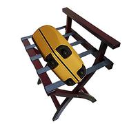 Llpsmeng-EU Wooden Luggage Rack No Assembly Required with Backrest Luggage Stand Folding Suitcase Holder for Bedroom Guest Room Hotel, 60x43x67cm(Red)