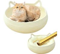 Llpsmeng Handwoven Cotton Rope Cat Bed for All Seasons Cat Hammock Foldable Sleeping Nest Basket Handmade Natural Cradle Scratcher Cuddler for Kitten Cute Kitten Style(Large)