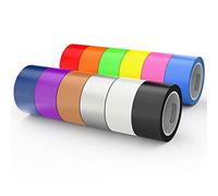 LLPT Duct Tape | 12 Premium Assorted Color Packs Fabric Gaffer Tape | Included Blue Pink Yellow Green Orange Red Black White Brown Silver Purple (DT612) | 50MM x 9M