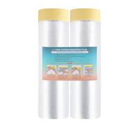 LLPT Tape and Drape Pre-Taped Masking Film | 2 Pack | 140cm(Unfolded) x 20m | Versatile Painter's Plastic Dust Sheets | for Auto Wall Furniture Painting and Spraying Protection (MFTW1402)