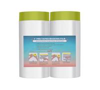 LLPT Tape and Drape Pre-Taped Masking Film | 2-Pack | 150cm(Unfolded) x 20m | Versatile Painter's Plastic Dust Sheets | for Auto Wall Painting and Spraying Protection (MFTG1520) | Green Washi Paper