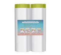 LLPT Tape and Drape Pre-Taped Masking Film | 2-Pack | 200cm(Unfolded) x 20m | Versatile Painter's Plastic Dust Sheets | for Auto Wall Painting and Spraying Protection (MFTG2020) | Green Washi Paper