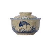 LLPUSLUO 8 inch Retro Ceramic Ramen Bowl with Lid,Japanese Style Personalized Dinnerware For Noodle Rice Porridge Soup Fruit Salad (8inch, A)