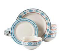 LLSHQ 12-Piece Decorated Ceramic Dinnerware Set Plates Dinner Sets Food Plate Kitchen Ceramic Dishes to Eat