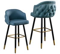 LLSHQ 2 Pcs Bar Stool Button Backrest Chair, Kitchen Counter Dining Room Stools, Tech Cloth Seats & Metal Frame with Stainless Steel Footrest