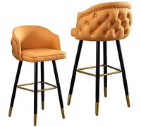 LLSHQ 2 Pcs Bar Stool Button Backrest Chair, Kitchen Counter Dining Room Stools, Tech Cloth Seats & Metal Frame with Stainless Steel Footrest