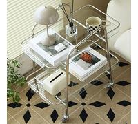 LLSHQ 2-Tier Home Bar Serving Cart with Lockable Wheels, Mobile End Table Glass Coffee Table, Kitchen Trolley Rolling Storage Shelf,25''Dx15''Wx27''H,Clear