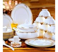 LLSHQ 46 Pieces Bone China Dinnerware Set, Porcelain Home Kitchen Round White Chip Resistant Plates Dishes Bowls Soup Pot, for 12