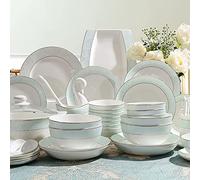 LLSHQ 56 pcs.,ockery Set, Porcelain Separating Crockery Set with Round Dessert Plates, Soup Plates, Dinner Plates, Dishes, Soup Pot for 12 People with Gold Rim