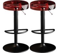LLSHQ Acrylic Bar Stools Backless Transparent Swivel Height Adjustable bar-stools Counter Chairs for Kitchen Dining Room(Red,Black Lifting Rod)