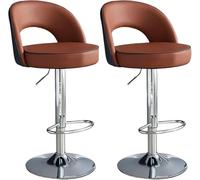 LLSHQ Adjustable Swivel Bar Stools with Backs Height Adjustment 62 82cm Soft Foam Padding and Sturdy Metal Frame for(Brown,62-82cmSilver Legs)