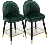 LLSHQ bar-stools 2 Piece Set with Back Support Pu Leather Kitchen Counter Height Stools for Pub Bistro Island Home Bar Sitting(Velvet Green,75cm/29.5inch)